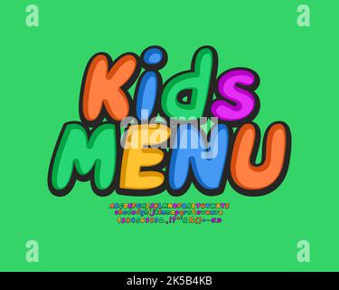Menu enfants en couleur pour la circulaire. Police à bulles multicolore pour dessins animés avec lettres et chiffres Illustration de Vecteur
