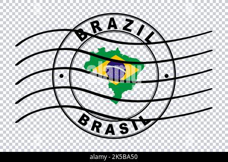 Carte du Brésil, Timbre de passeport postal, Timbre de voyage, Clipping path Banque D'Images