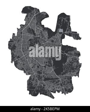 Carte de Jaipur. Carte vectorielle détaillée de la zone administrative de la ville de Jaipur. Vue sur l'aria métropolitain avec affiche CityScape. Terre noire avec des routes et des avenues blanches. Illustration de Vecteur