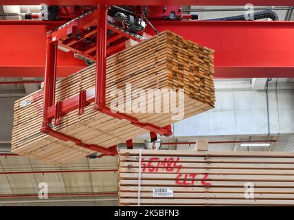 Zdirnad Doubravou, République tchèque. 07th octobre 2022. Stora Enso Wood Products présente pour les journalistes un nouveau site de production de bois stratifiés (CLT) à Zdirect Doubravou, République Tchèque, 7 octobre 2022, l'un des plus modernes au monde. Crédit: Lubos Pavlicek/CTK photo/Alay Live News Banque D'Images