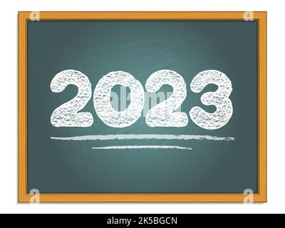lettrage à la craie de 2023 ans sur tableau noir vert. Numéros vectoriels de la nouvelle année. Illustration de Vecteur
