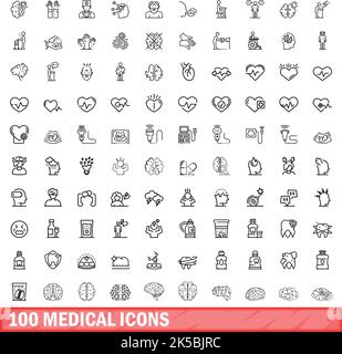 ensemble de 100 icônes médicales. Illustration de 100 icônes médicales ensemble de vecteurs isolé sur fond blanc Illustration de Vecteur