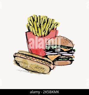 svg, déjeuner, illustration, frites, nourriture, hamburger et frites, nourriture, hamburger svg, fast food, hamburger, frites Illustration de Vecteur