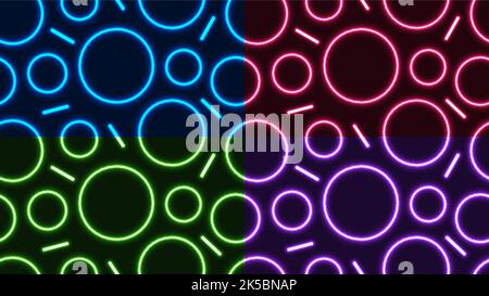 Ensemble de formes abstraites bleu, rouge, vert, violet effet néon brillant cercles motif géométrique sans couture sur fond sombre. Illustration vectorielle Illustration de Vecteur