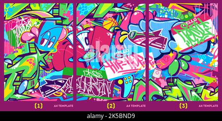 Modèle d'arrière-plan de l'illustration vectorielle de style Graffiti urbain tendance A4 abstrait Illustration de Vecteur