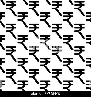 Fond sans couture avec motif vectoriel de symbole roupie indienne. Fond noir blanc monochrome avec icônes de devise de mise en page géométrique. Les finances se répètent. Graphique Illustration de Vecteur