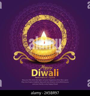 Bonne Diwali. Festivals indiens de lumière avec éléments Diwali. Dessin d'illustration vectorielle. Illustration de Vecteur