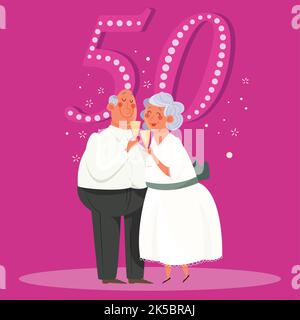 illustrations vectorielles pour les personnes célébrant l'anniversaire de mariage doré Illustration de Vecteur