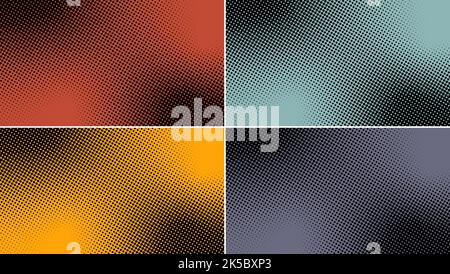 Ensemble de style de demi-teinte en pointillés abstraits sur fond rouge, bleu, jaune et violet. Illustration vectorielle Illustration de Vecteur