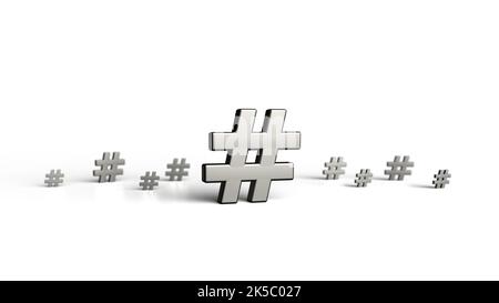 Groupe d'icônes de hashtag isolées sur fond blanc. 3D Illustration. Banque D'Images