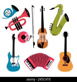 Grande collection d'instruments de musique de dessin animé. Illustration vectorielle. Illustration de Vecteur