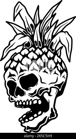 Illustration du crâne d'ananas. Thème d'été. Élément design pour affiche, carte, bannière, emblème, panneau. Illustration vectorielle Illustration de Vecteur