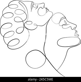 La main dessine les faces avec une ligne continue. Illustration de Vecteur
