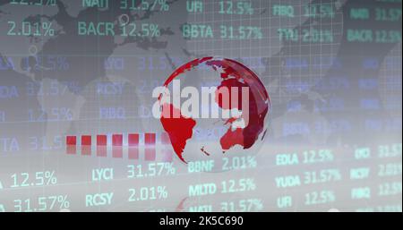 Image du marché boursier et du traitement des données financières sur le globe en rotation Banque D'Images