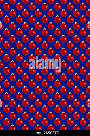 Motif de boules de Noël rouges sans couture sur fond bleu Banque D'Images