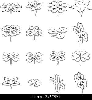 Ensemble d'icônes de trèfle. Ensemble isométrique d'icônes de vecteur de trèfle contour mince sur blanc isolé Illustration de Vecteur