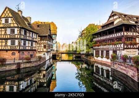 Maison des Tanneurs en début de matinée. Strasbourg, Alsace, France. Banque D'Images