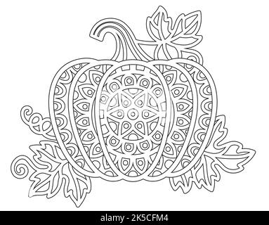 Livre de coloriage vectoriel pour adultes. Citrouille de style mandala avec motifs détaillés pour Halloween et Thanksgiving Illustration de Vecteur