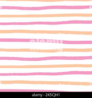 Motif de caniche à rayures épaisses horizontales rose orange dessiné à la main. Motif de traits de pinceau horizontal colorés Illustration de Vecteur