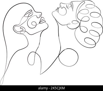 Une ligne continue main dessin deux faces. Style minimaliste tendance. Illustration de Vecteur