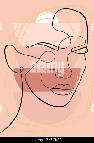 Chiffres abstraits. Affiches vectorielles minimalistes : portrait d'une femme, cercles, carrés, branches, abstraction. Illustration de Vecteur