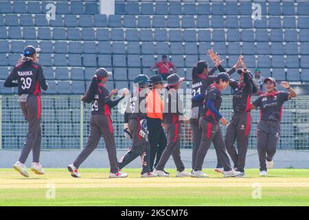 Sylhet, Bangladesh. 7th octobre 2022. Équipe des Émirats arabes Unis célébrant la coupe d'Asie 2022 du cricket féminin T20 au stade international de Sylhet. On 7 octobre 2022 à Sylhet, Bangladesh. (Credit image: © MD Rafayat Haque Khan Eyepix G/eyepix via ZUMA Press Wire) Banque D'Images