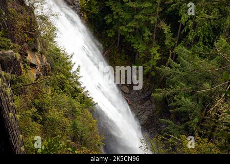 WA22158-00...WASHINGTON - la rivière Wallace en cascade sur la Middle Waterfall au parc national de Wallace Falls dans le Gold Bar. Banque D'Images