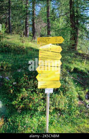 Panneau au Hallerangeralm dans les montagnes Karwendel, Halleranger, Absam, Tyrol, Autriche Banque D'Images