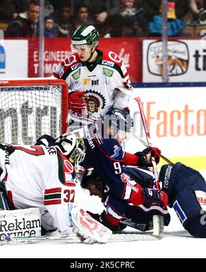 Linköping HC vs. Frölunda Indians (Club de hockey Frölunda), Ligue suédoise de hockey, dans l'arène Saab, Linköping, Suède. Banque D'Images