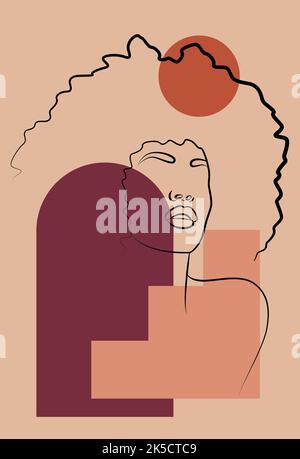 Dessin de la ligne du visage d'une femme africaine. Illustration de Vecteur