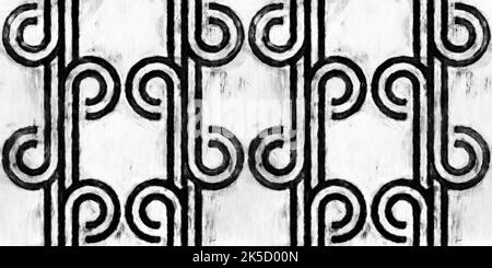 Cercles rétro peints sans couture et rayures noir et blanc peinture acrylique artistique texture arrière-plan. Inclinable créatif grunge monochrome dessiné à la main v Banque D'Images