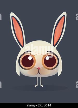 Joli petit lapin élégant portant des lunettes de vue. Design plat, personnage de dessin animé amusant. Illustration vectorielle de lapin de pâques à longues oreilles. Illustration de Vecteur