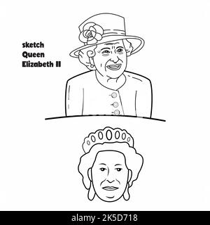 Croquis de la reine Elizabeth II pour votre dessin d'apprentissage Illustration de Vecteur