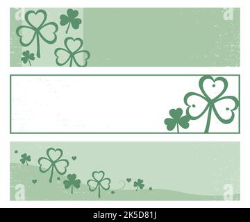 Un ensemble de trois bannières sur le thème de shamrock avec espace de copie, dans un style de papier coupé avec des textures Illustration de Vecteur