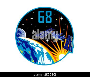 La mission Expedition 68 à bord de la Station spatiale internationale comporte un insigne officiel représentant l'équipage et les objectifs de la mission. Banque D'Images