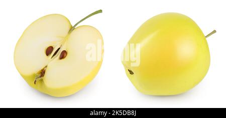 pomme jaune à moitié isolée sur fond blanc avec pleine profondeur de champ Banque D'Images