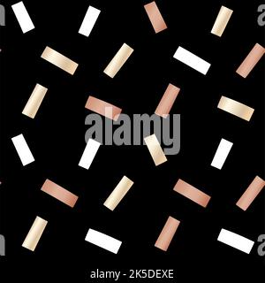 Papier d'emballage noir de fête avec rectangles en feuilles d'or et de bronze. Motif vectoriel transparent. Illustration de Vecteur