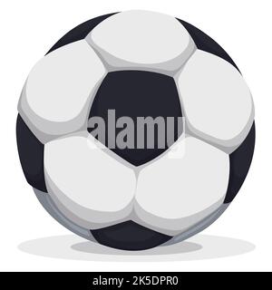 Ballon de football traditionnel noir et blanc de style dessin animé, isolé sur fond blanc. Illustration de Vecteur