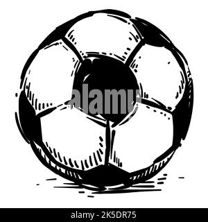 Dessin traditionnel de ballon de football comme un croquis, peint en noir. Illustration de Vecteur