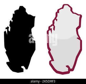 Décor avec cartes du Qatar : l'une en silhouette sombre et l'autre en effet brillant avec bordure bordeaux. Illustration de Vecteur