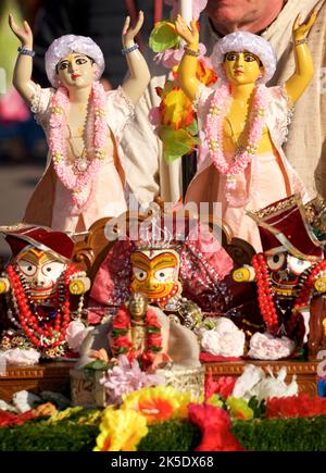 Le festival annuel de Rathayatra pour Lord Krishna et ses fidèles proménades le long de l'esplanade Hove chaque année. Krishna, dans sa forme de Jagannatha, est tiré le long d'un grand jongleur en bois. Détail du plus petit « juggernaut » Banque D'Images