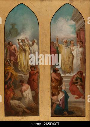 Esquisse pour l'&#xe9;brise Saint-Bernard-de-la-Chapelle : Sainte Denis pr&#xea;chant. Pneu de Saint Denis et de ses compagnons, Saint russe et Saint Eleuth&#XE8;re, 1866. Croquis de l'église Saint-Bernard-de-la-Chapelle. Scènes de la vie de Saint-Denis: Prédication; martyre de Saint-Denis et de ses compagnons; Saints rusticus et Eleutherius. Banque D'Images