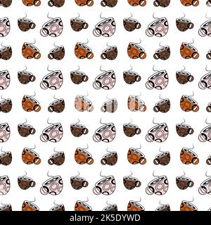 Motif coloré sans fin avec tasse abstraite stylisée dans des teintes tendance. Isoler. Art. Ligne imprimé moderne. Style de vie. Bonne journée de café. Convient pour le papier peint de l'affiche, félicitations Illustration de Vecteur