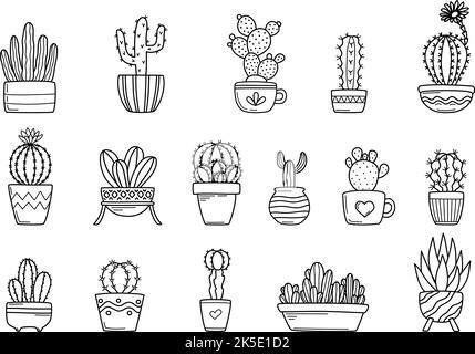 Ensemble de cactus en pots de fleurs Illustration de Vecteur