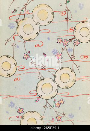 La langue japonaise Shin-Bijutsukai design magazine 1901-1902, a été édité par l'illustrateur et designer Korin Furuya (1875-1910) et contient les dessins des meilleurs artistes de l'époque. Peintre de Meji, Korin a enseigné à l'École municipale des arts et de l'artisanat, et a été l'un des plus importants designers d'impression de blocs de bois de l'époque. Une impression optimisée et améliorée de Shin-Bijutsukai Design Magazine, Volume 1. Banque D'Images