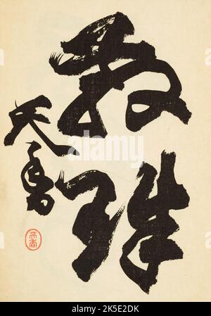 Calligraphie japonaise : signification non identifiée en Kanji. La langue japonaise Shin-Bijutsukai design magazine 1901-1902, a été édité par l'illustrateur et designer Korin Furuya (1875-1910) et contient les dessins des meilleurs artistes de l'époque. Peintre de Meji, Korin a enseigné à l'École municipale des arts et de l'artisanat, et a été l'un des plus importants designers d'impression de blocs de bois de l'époque. Une impression optimisée et améliorée de Shin-Bijutsukai Design Magazine, Volume 1. Banque D'Images