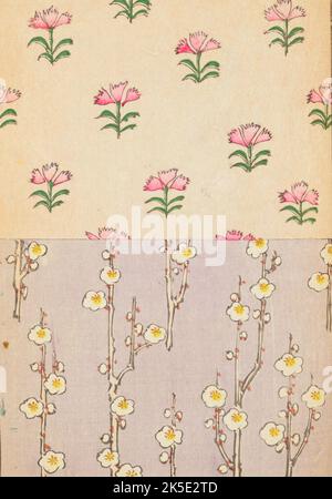 La langue japonaise Shin-Bijutsukai design magazine 1901-1902, a été édité par l'illustrateur et designer Korin Furuya (1875-1910) et contient les dessins des meilleurs artistes de l'époque. Peintre de Meji, Korin a enseigné à l'École municipale des arts et de l'artisanat, et a été l'un des plus importants designers d'impression de blocs de bois de l'époque. Une impression optimisée et améliorée de Shin-Bijutsukai Design Magazine, Volume 1. Banque D'Images