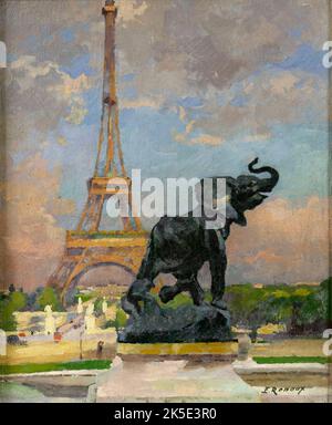 L'Eléphant pris au piège de FRémiet et la Tour Eiffel, 1922. Banque D'Images