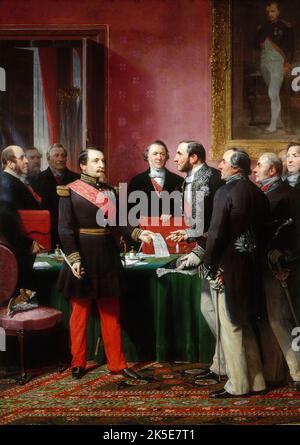 Napol&#xe9;on III remettant au baron Haussmann le d&#xe9;cret d'annexion des communes limitropes (16 f&#xe9;vrier 1859), 1865. Banque D'Images