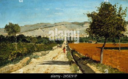 Paysage de Provence. Vue de Saint-Saturnin-les-Apt., 1867. Paysage en Provence, vue sur Saint-Saturnin-l&#XE8;s-Apt. Banque D'Images